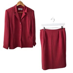 Vintage Travis Ayers silk Red Midi Pencil Skirt & Jacket vtg size 12 Elaine 90s
